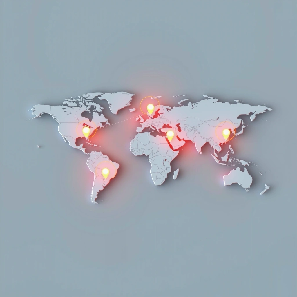 World map showing global business connections and presence