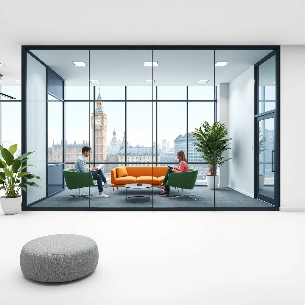 Modern office interior with team collaboration